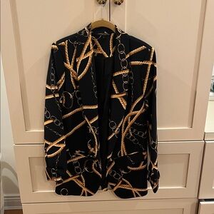 Alberto Makali Black and Gold Chain Pattern Blazer